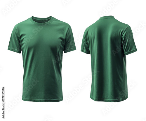 Wallpaper Mural A green short sleeve t-shirt is presented showcasing both front and back views against a neutral white background. The fabric appears soft and lightweight, suitable for casual wear Torontodigital.ca