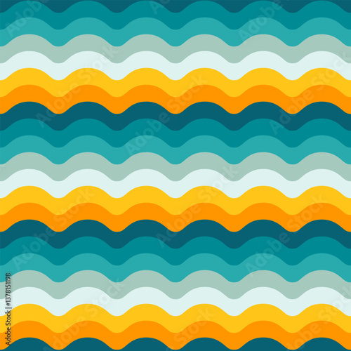Multicolored waves, geometric seamless pattern, colorful striped wavy background