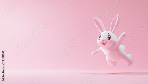 Easter Bunny 3D Model - Pink Cartoon Rabbit Jumping (Clay Render) for Animation & Branding - Blender & C4D Compatible - 8K Textures + Rigged Version Available