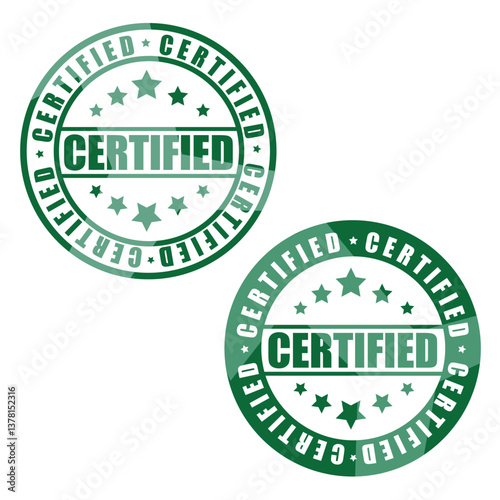 Collection of green certified rubber seal stamps with stars