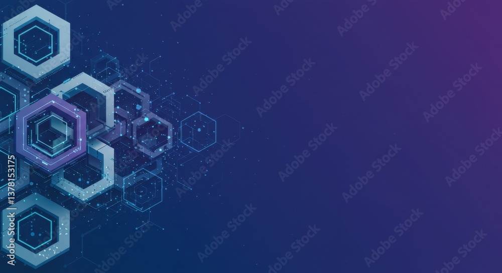 Fototapeta premium Abstract Hexagon Network Digital Technology Background Purple Blue Geometric Shapes
