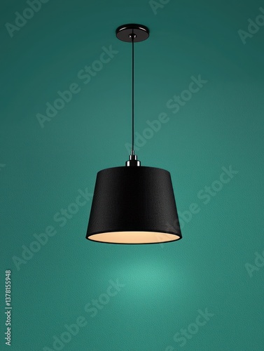 Wallpaper Mural Elegant Black Pendant Lamp Hanging Against a Vibrant Turquoise Wall in Modern Interior Design Torontodigital.ca