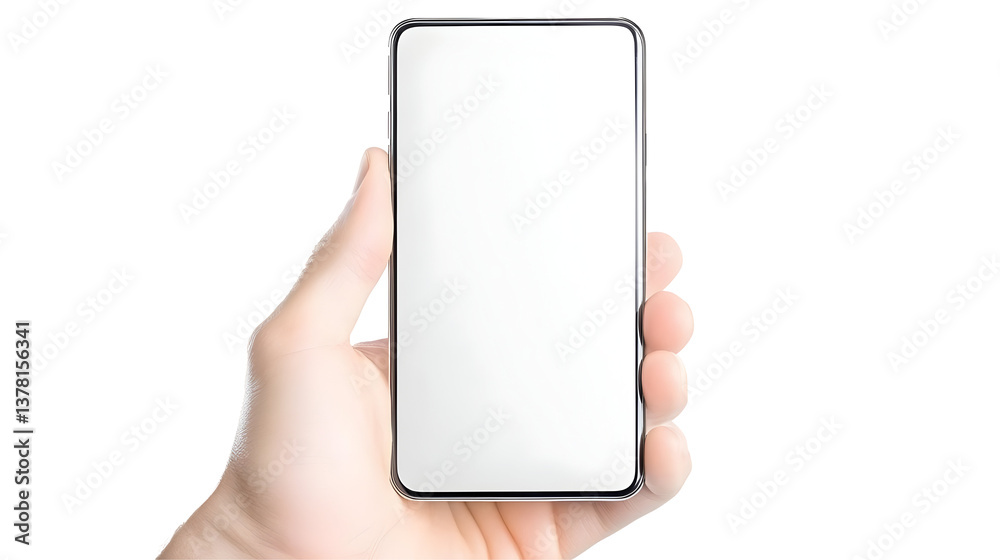 Hand Holding Smartphone Isolated Black Background White Screen Technology