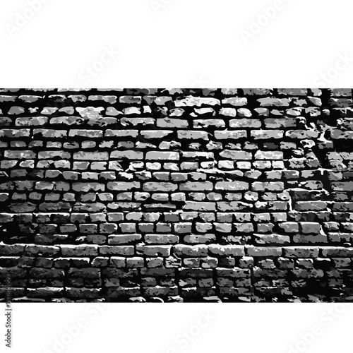 Dark brick wall with uneven masonry and rough texture. 