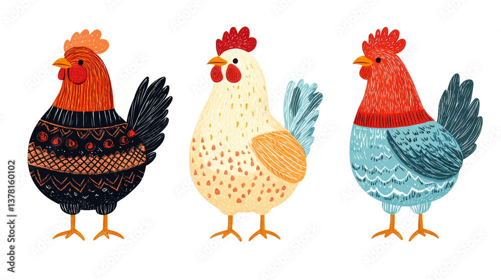 Fototapeta premium Colorful Rooster Illustration Set on Black Background, cut out transparent