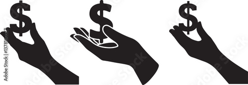 Hand Holding Dollar Sign Silhouette  Vector Design for Finance, Business and Money Icon