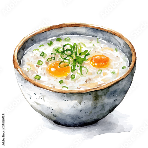 A watercolor painting of congee, isolated on a white background. Congee vector

