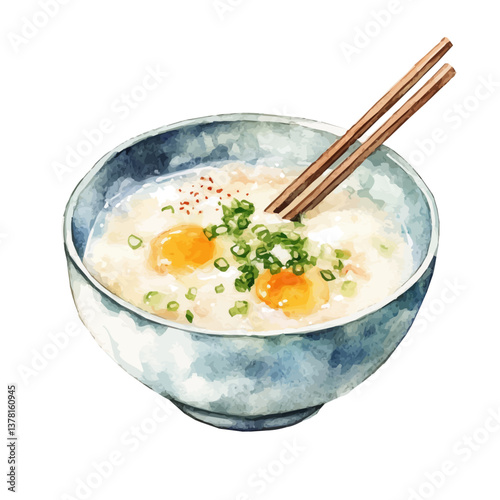 A watercolor painting of congee, isolated on a white background. Congee vector

