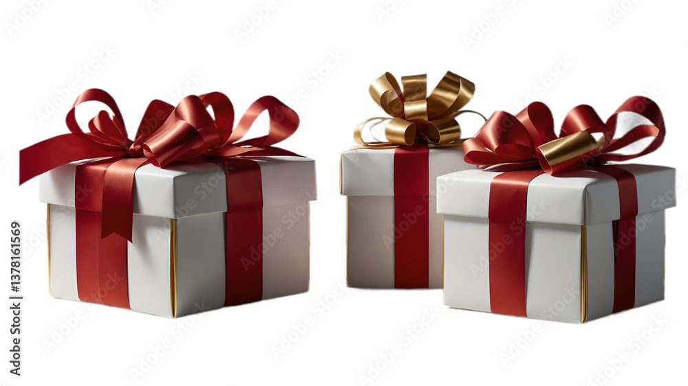 A collection of red and white gift wrapped presents with a red and gold transparent background. A collection of red and white gift wrapped presents with a red and gold transparent background.