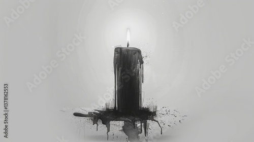 A rough charcoal drawing of a candle with melting wax, floating on a white background.