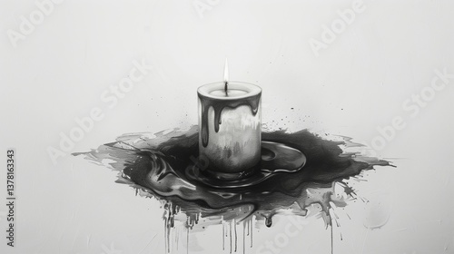 A rough charcoal drawing of a candle with melting wax, floating on a white background.