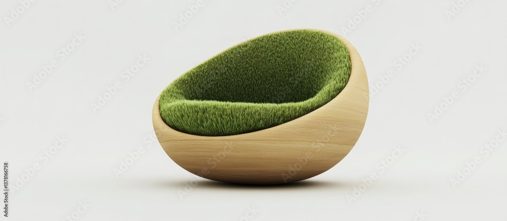 Obraz premium Contemporary Grass and Wood Lounge Chair in a Minimalist Studio Setting