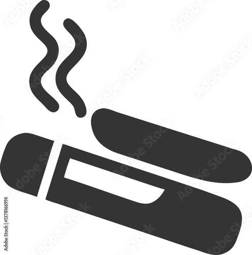 Dark Cigar with Rising Smoke, Flat Icon on Transparent Background