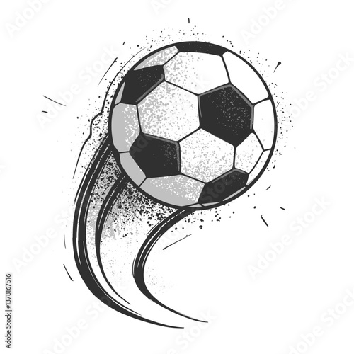 Flying soccer ball with motion trails and grunge effect for dynamic compositions, and print design