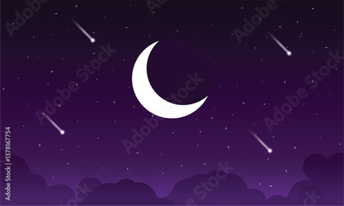 Night Sky Background with Moon and Shooting Star