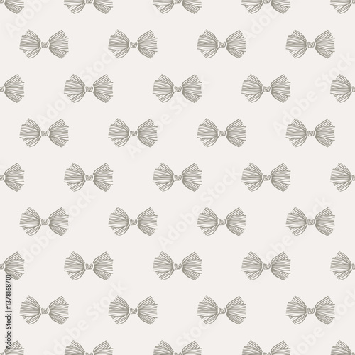 Striped bow seamless pattern. Black striped ribbon digital paper, vector illustration. Preppy bowtie repeating tile. Abstract elegant background, minimalist monochrome wallpaper	
