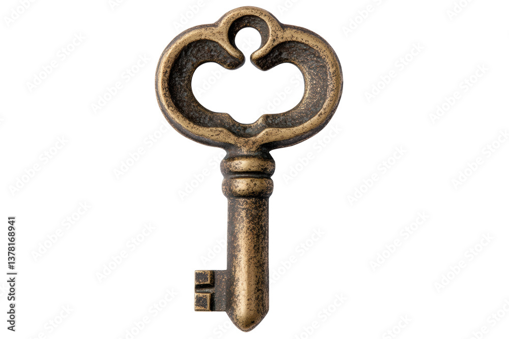 Antique brass skeleton key isolated on black background, cut out Antique brass skeleton key isolated on black background, cut out