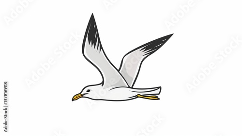 A seagull icon soaring with long wings and a streamlined body, outlined in a precise style on a white background.