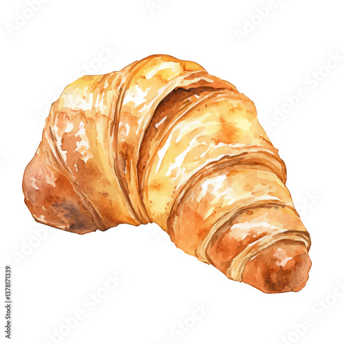 A watercolor painting of a croissant, isolated on a white background. Croissant vector

