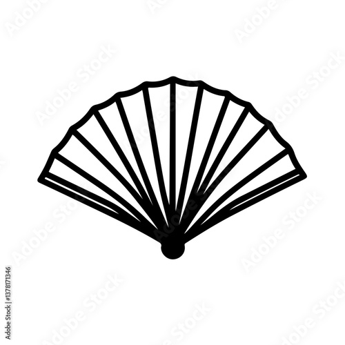 Minimalist Asian Folding Fan Icon in Line Art Style
