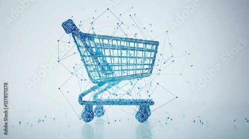 A shopping cart icon with a wireframe basket and four small wheels, isolated on a white background.