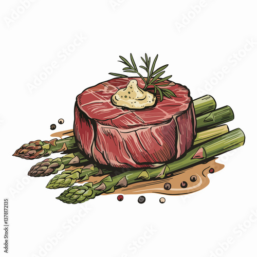 Filet Mignon with Garlic Butter and Asparagus