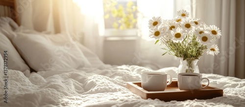 Morning Serenity: Coffee and Daisies in Bed