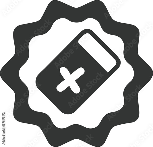 Discount Plus Symbol on Rosette, Modern Minimalist Style, Transparent Background