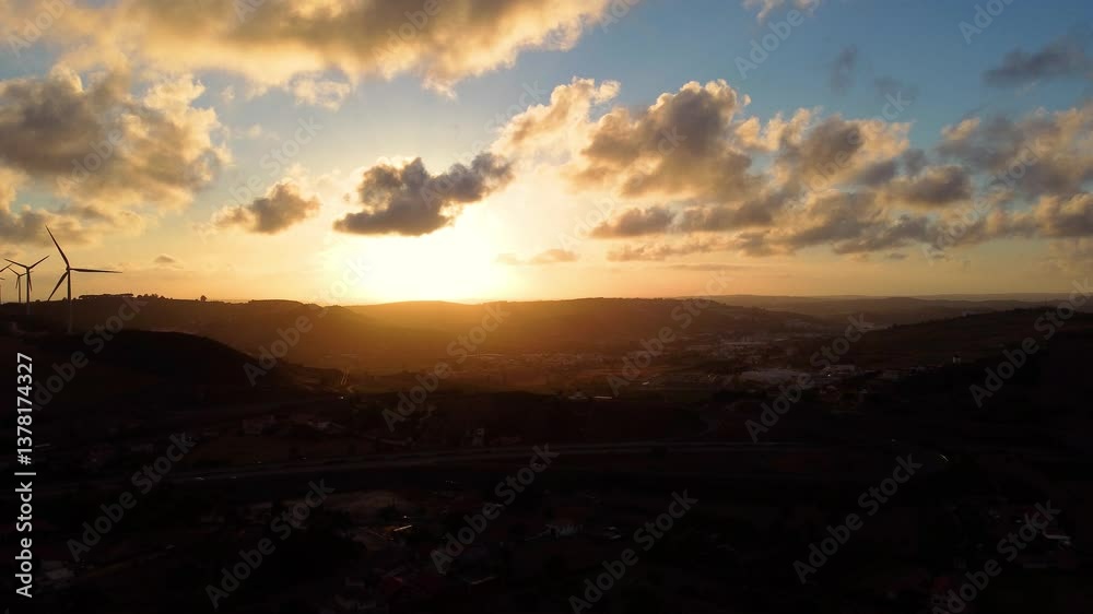 Beautiful aerial view of sunset in the mountains Beautiful aerial view of sunset in the mountains
