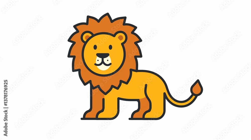 Obraz premium A simple lion icon with a bold mane and a calm expression, outlined in a minimal style on a white background.