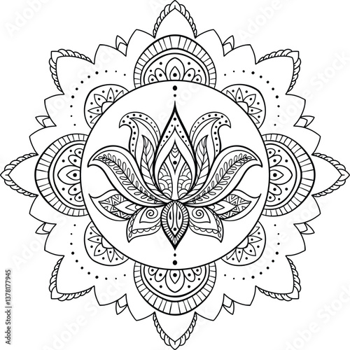 Hand drawn mandala lotus flower 
