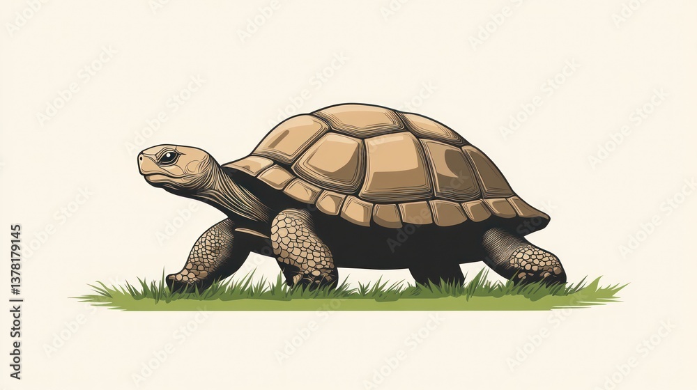 Obraz premium A detailed illustration of a tortoise on grass perfect for nature and wildlife themes