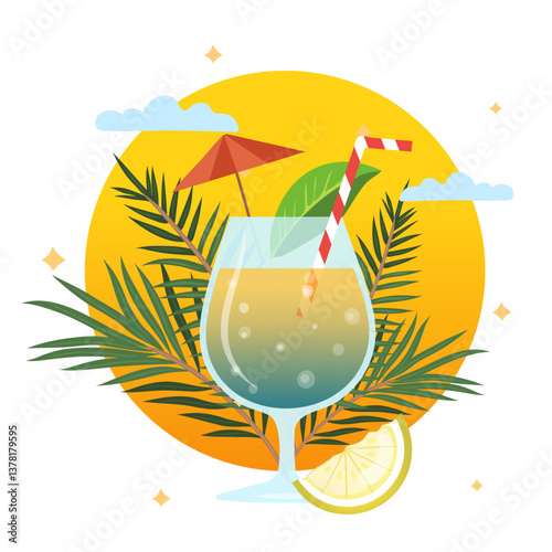 Fresh summer cold drink tropical fruity juicy cocktail drink with ice