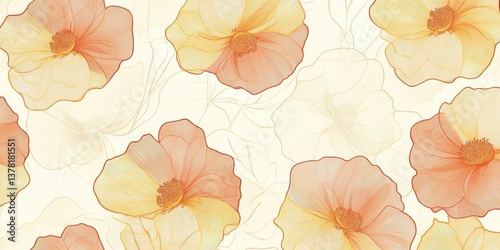 Elegant floral pattern design featuring yellow and orange flowers on soft cream background digital art decorative style aesthetic appeal