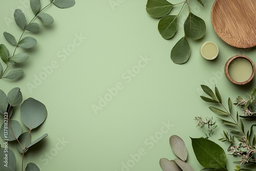 Natural greenery arrangement indoor setting decorative content minimalist environment top view botanical concept for tranquil atmosphere