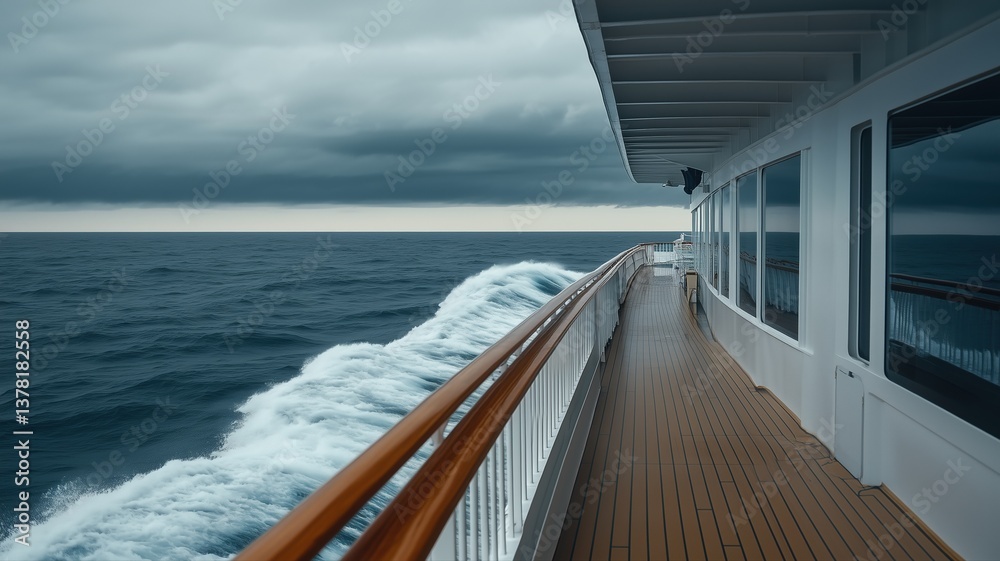 Fototapeta premium Stormy sea view from cruise ship deck with waves crashing against the vessel