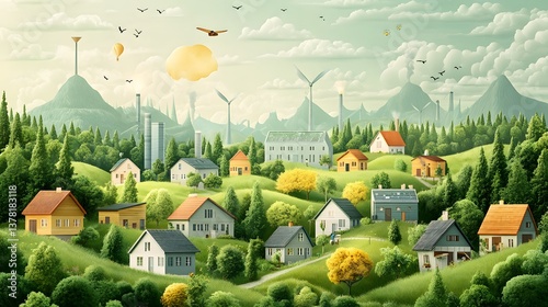 A banner depicting a rural landscape gradually