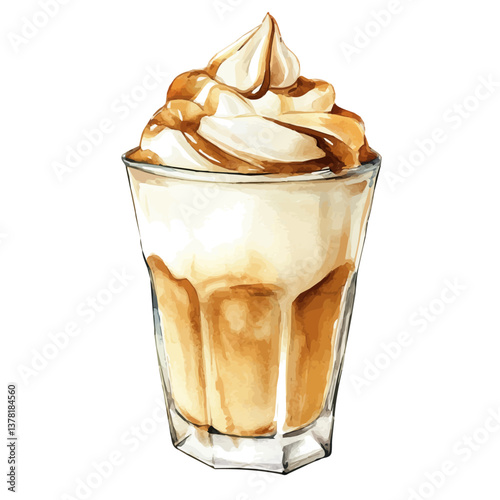 A watercolor painting of Dalgona Coffee, isolated on a white background. Dalgona Coffee vector

