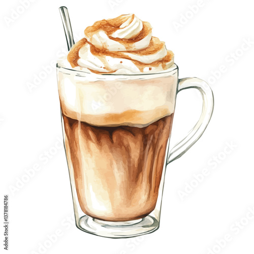 A watercolor painting of Dalgona Coffee, isolated on a white background. Dalgona Coffee vector

