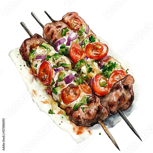 A watercolor painting of a Döner Kebab, isolated on a white background. Döner Kebab vector

