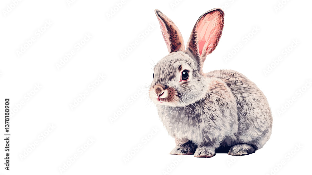 Obraz premium Adorable rabbit with long ears, soft fur, attentive, cut out transparent
