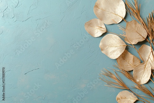 Elegant dried leaves arrangement minimalist home decor visual art calm atmosphere top view nature inspired design for modern interiors