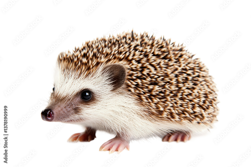 Obraz premium Adorable young hedgehog with spiky quills in profile view, cut out