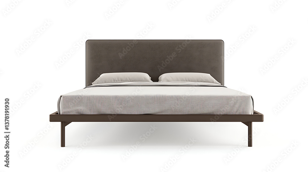 A bed with a headboard made of wood and a white sheet A bed with a headboard made of wood and a white sheet