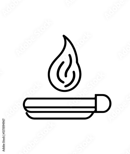 Minimalist Incense Stick Icon with Rising Smoke in Line Art Style

