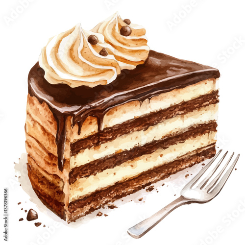 A watercolor vector painting of Dobos Torte, isolated on a white background.

