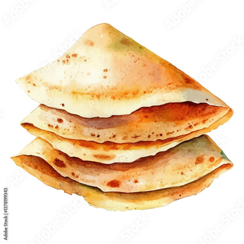 A watercolor vector painting of Dosa, isolated on a white background.

