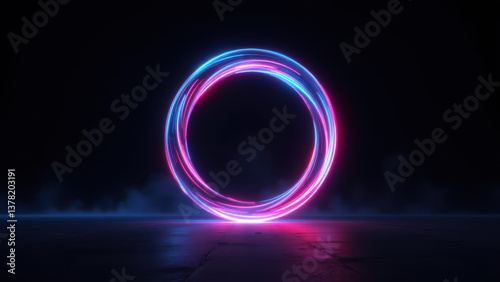 Futuristic holographic ring with neon colors.
