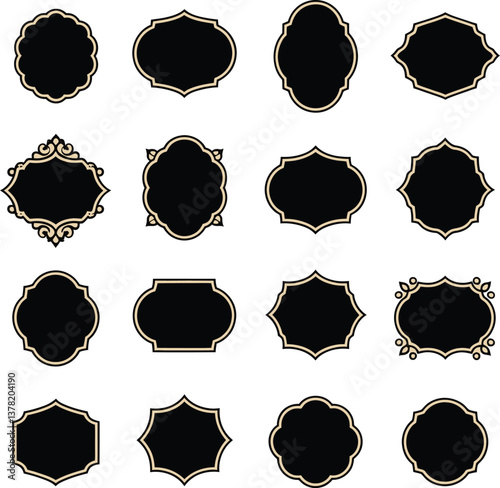 Picture frames with various shapes and decorative edges. 