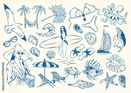 Minimal sketch style vector illustration collection. Travel doodles. Art for postcards, print posters, packaging design.	